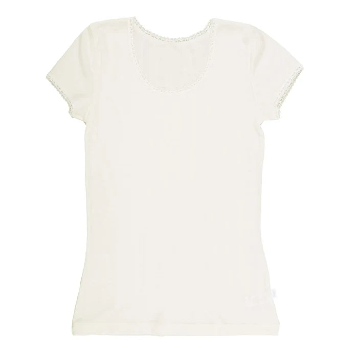Joha uld silke t-shirt med blondekant naturhvid