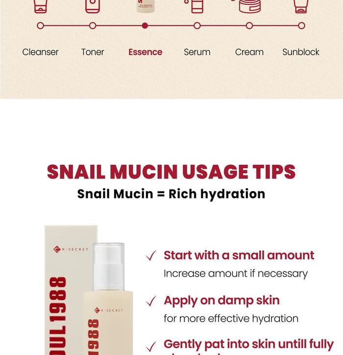 K-Secert Seoul1988 Essence Snail Mucin 97% +Rice 100Ml