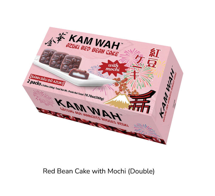 Kam Wah Azuki Red Bean Cake with Mochi 2-Pack Box featuring sweet red bean filling and chewy mochi center