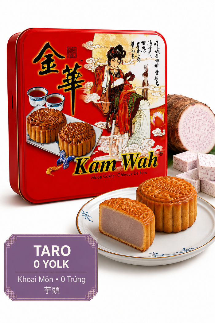 Classic Kam Wah Taro Mooncake showcasing a soft taro center and beautifully patterned crust