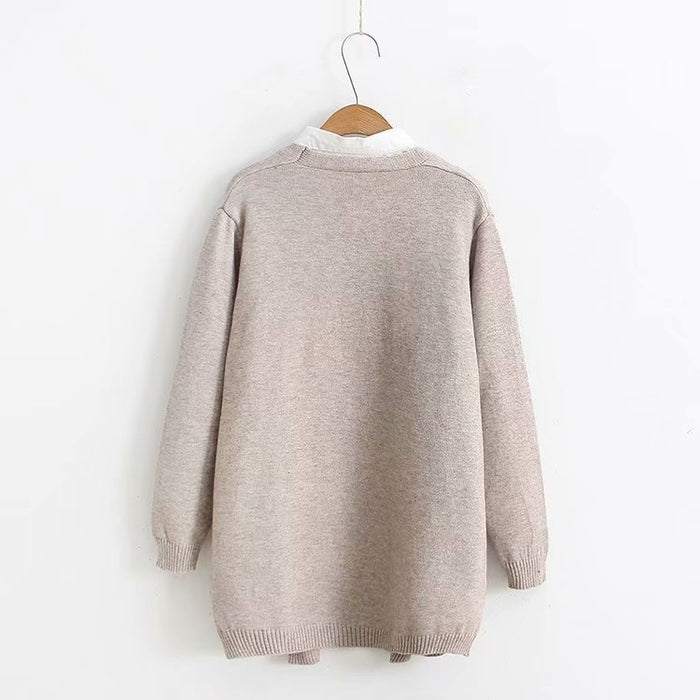 Kawaii Cat And Mouse Embroidery Loose Cardigan Sweater