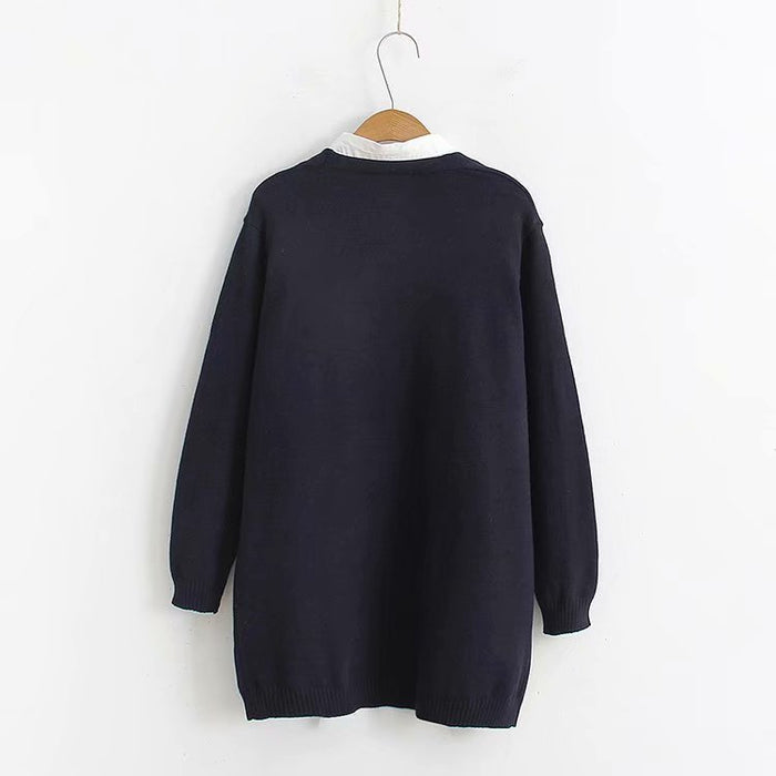 Kawaii Cat And Mouse Embroidery Loose Cardigan Sweater