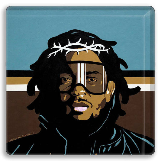 Uptripping Kendrick Lamar Après Ski Coaster set featuring mountain and snow-themed designs on circular coasters.