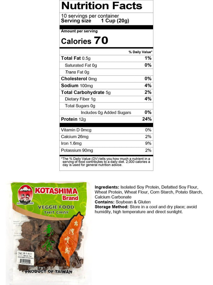 Kotashima premium vegetarian beef plant-based soy mock meat cholesterol free Asian stir fry ingredient