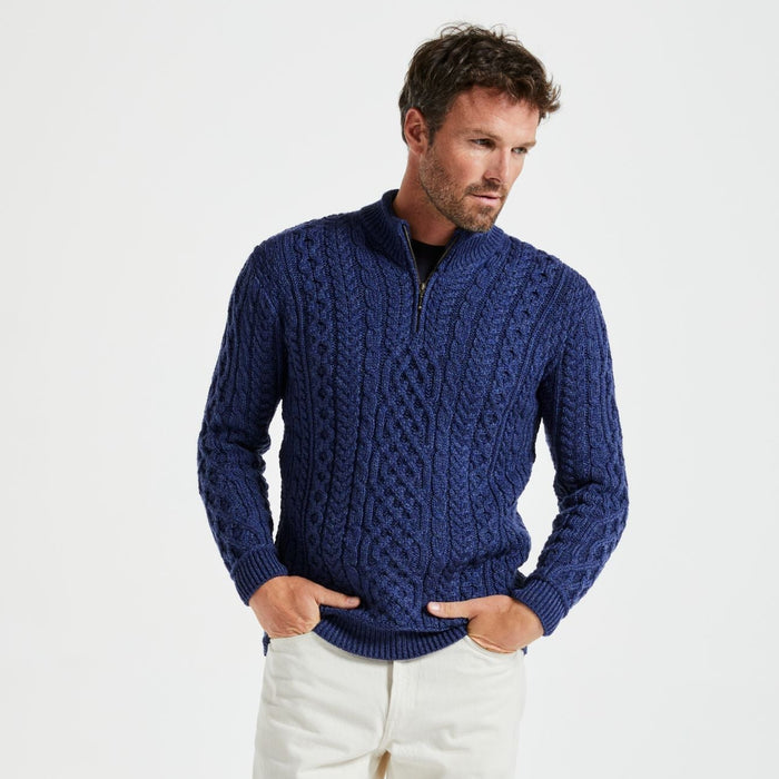 Lackaun Mens Navy Half Aran Troyer with Zip