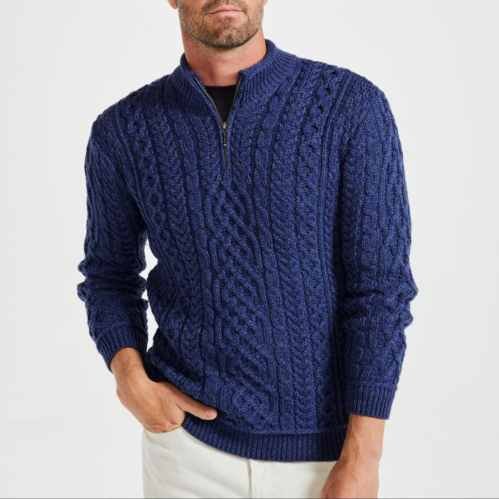 Lackaun Mens Navy Half Aran Troyer with Zip