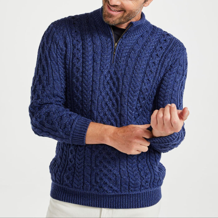 Lackaun Mens Navy Half Aran Troyer with Zip