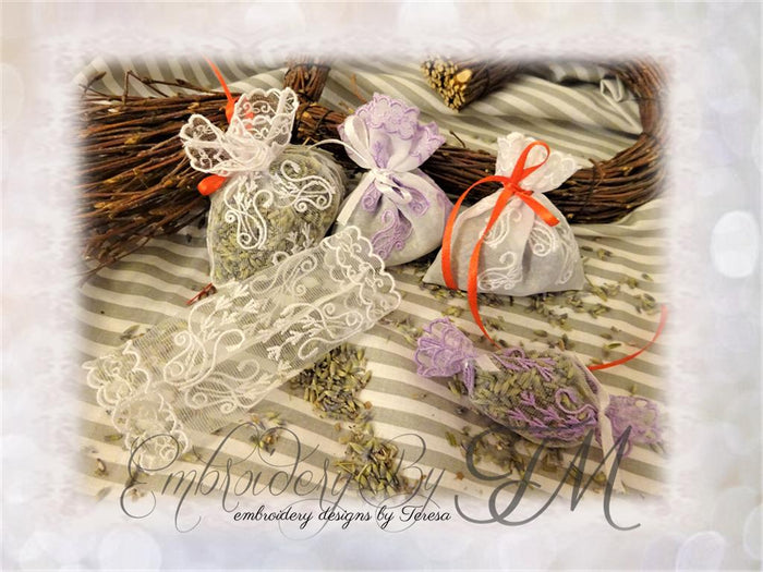 Lavender bag / embroidery on organza/ 3 variations