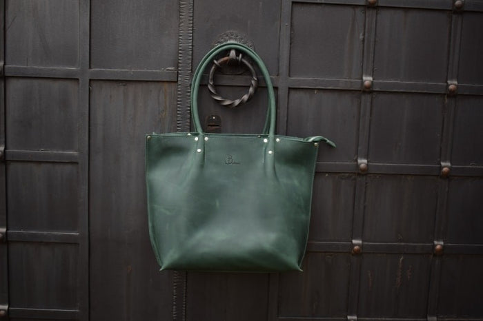 Leather bag Shopper Green