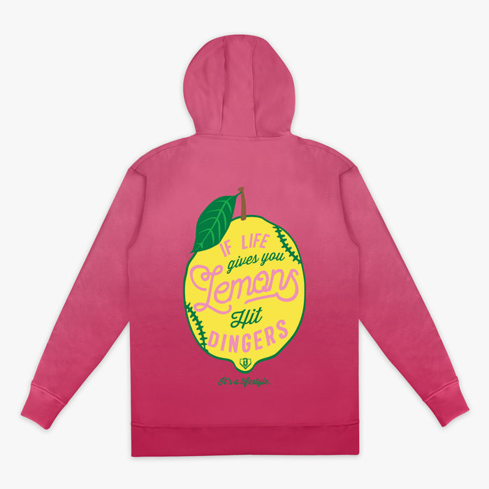 Pink Lemon Dingers youth hoodie — back view