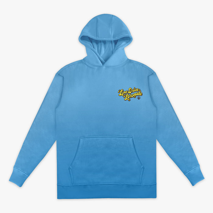 Blue youth hoodie with "Lemonade Cup" design - front view