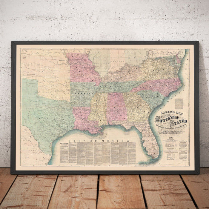 Lloyd's Map of the Southern States, 1862 - Rare Old Confederacy Civil War Map - USA