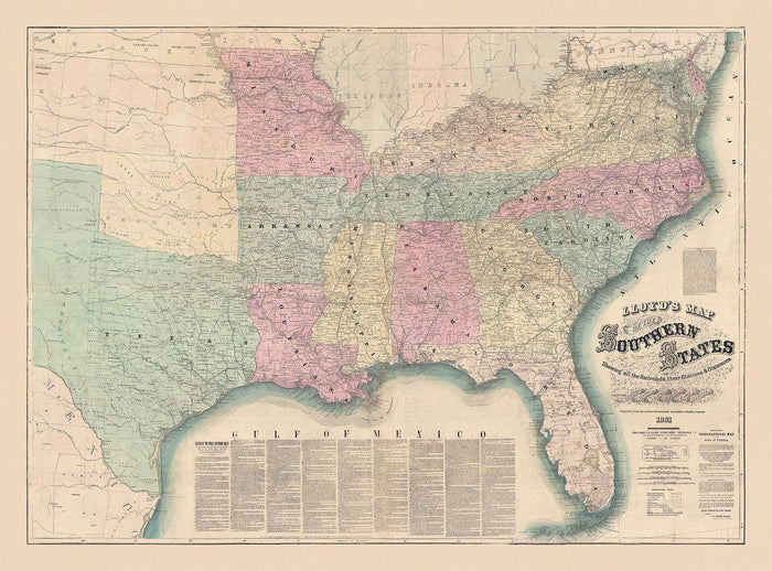 Lloyd's Map of the Southern States, 1862 - Rare Old Confederacy Civil War Map - USA