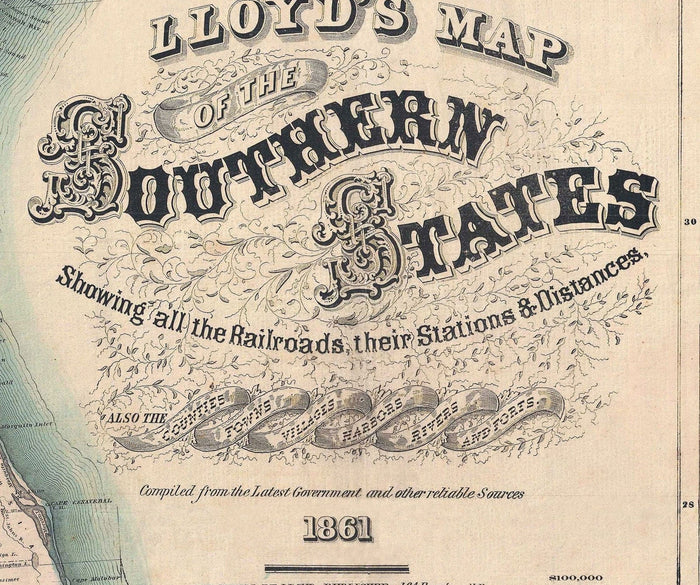 Lloyd's Map of the Southern States, 1862 - Rare Old Confederacy Civil War Map - USA