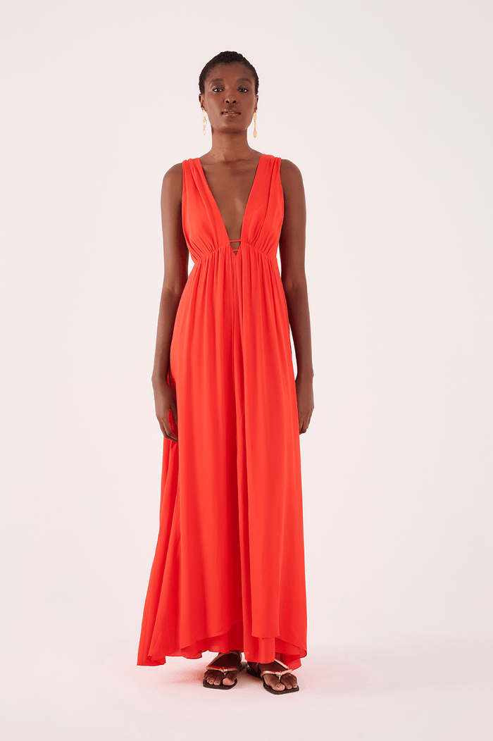 Long Crepe Overlap-Skirt Dress_1