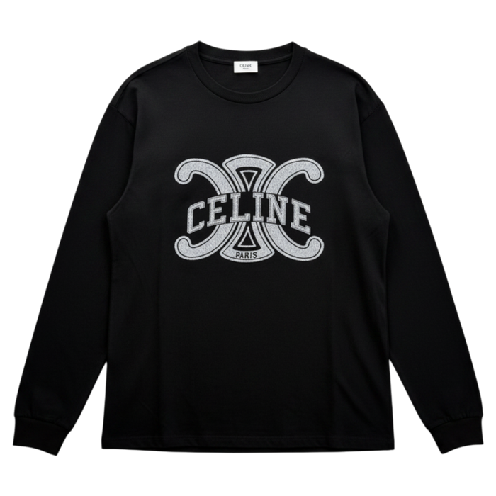 Long Sleeve T-Shirt in Cotton with Triomphe Rhinestones