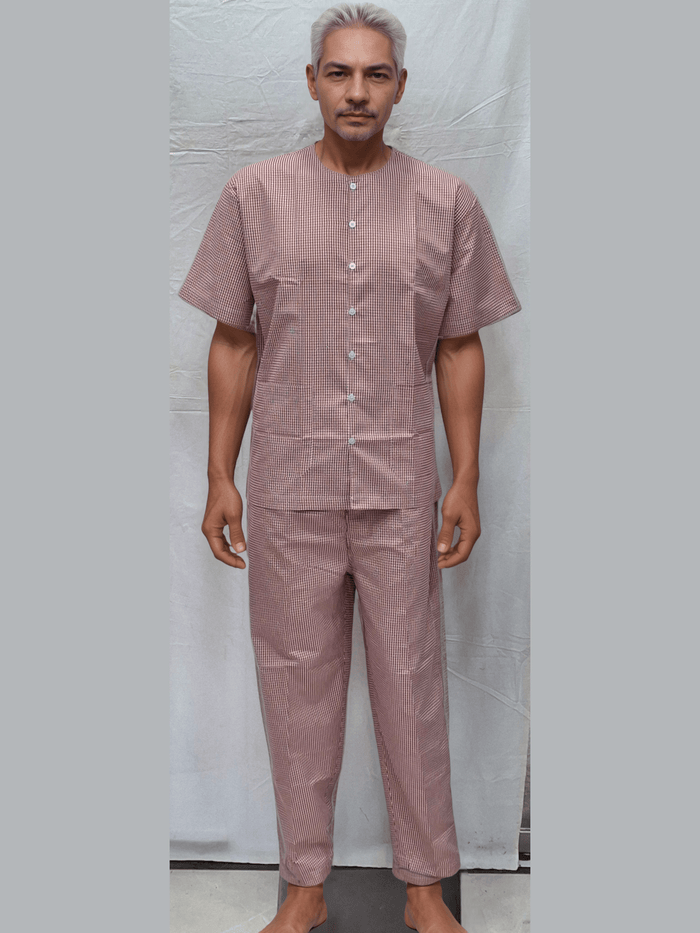 Maroon Checks Patient Dress by HICKORY - Comfortable & Stylish Hospital Wear - J R GARMENTS