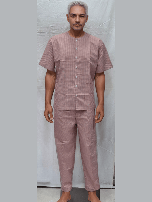 Maroon Checks Patient Dress by HICKORY - Comfortable & Stylish Hospital Wear - J R GARMENTS