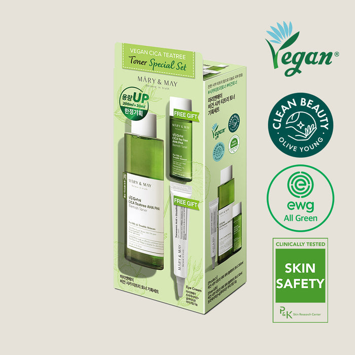 MARY & MAY - VEGAN CICA TEATREE TONER SPECIAL SET مجموعة العناية بالبشرة بالسيكا