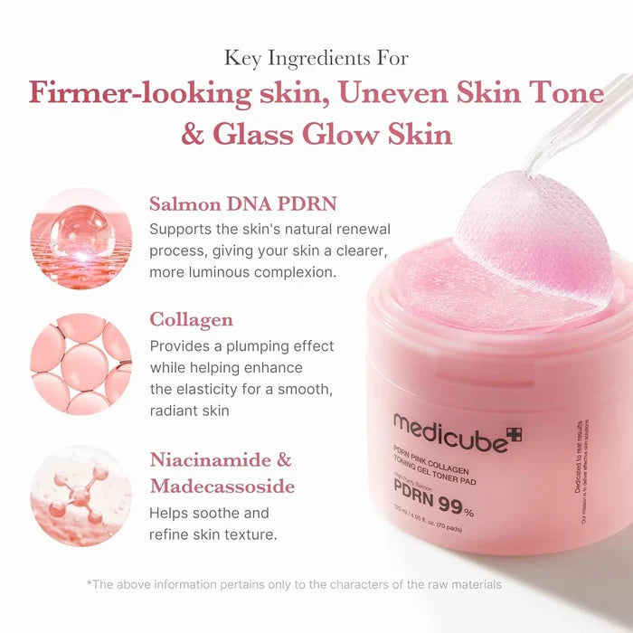 Medicube PDRN Pink Collagen Toning Gel Toner Pad (70pcs) - 120ml