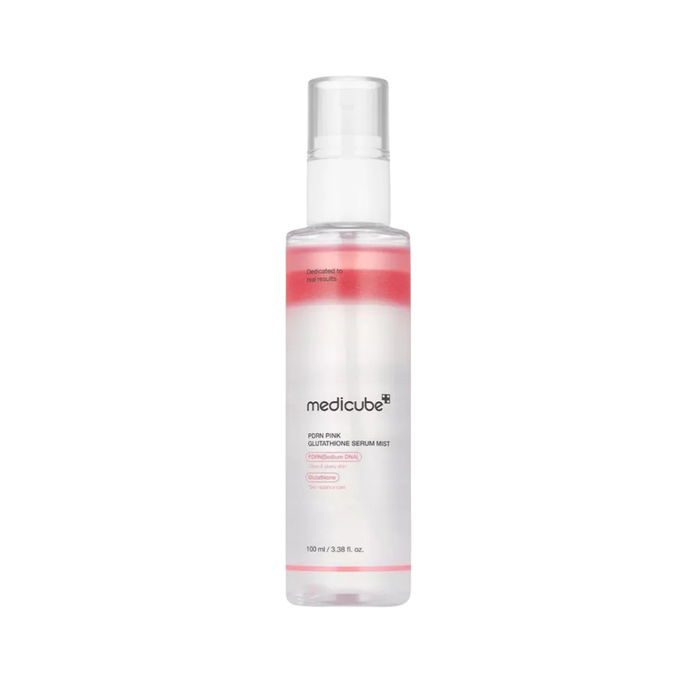 MEDICUBE PDRN Pink Glutathione Serum Mist is a lightweight mist designed to hydrate, brighten, and refresh the skin throughout the day. Formulated with PDRN, Glutathione, and Niacinamide, it helps support skin vitality while improving the look of dull and uneven tone. Collagen Water and moisturizing ingredients deliver instant hydration, while peptides help promote smoother, healthier-looking skin. The fine mist absorbs quickly without stickiness, making it easy to use anytime skin needs a boost