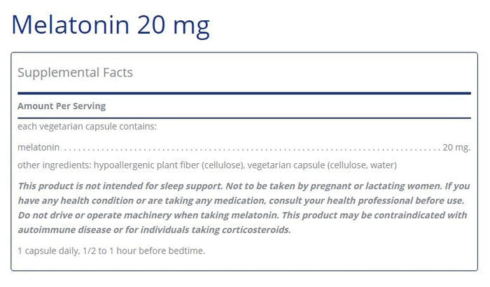 Melatonin 20mg 60 capsules by Pure Encapsulations