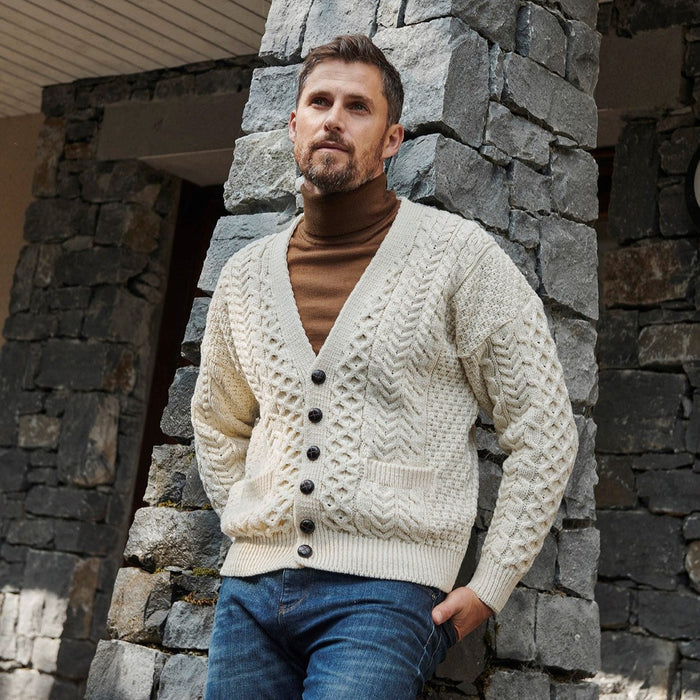 Mens V Neck Natural Cardigan