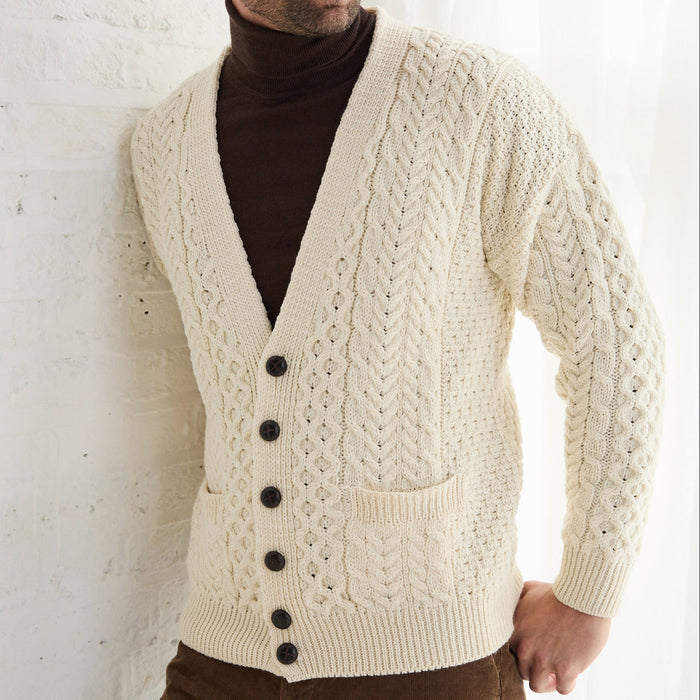 Mens V Neck Natural Cardigan