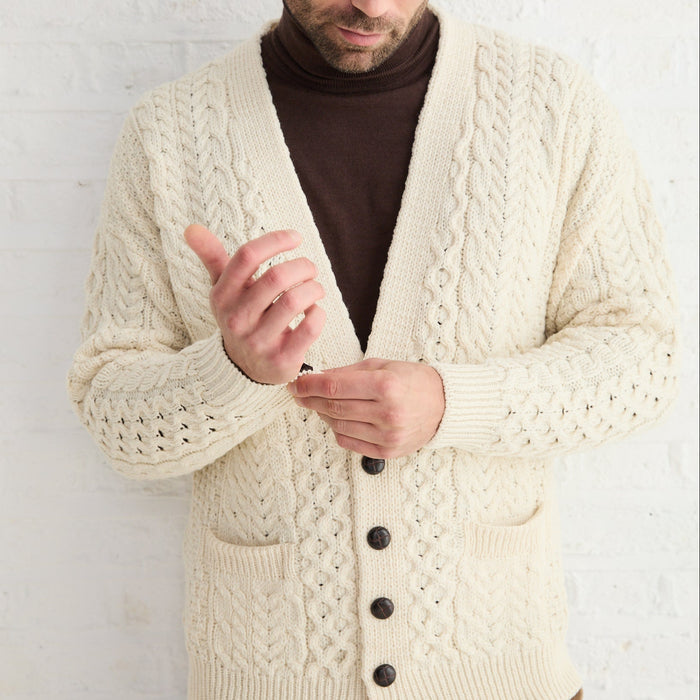 Mens V Neck Natural Cardigan