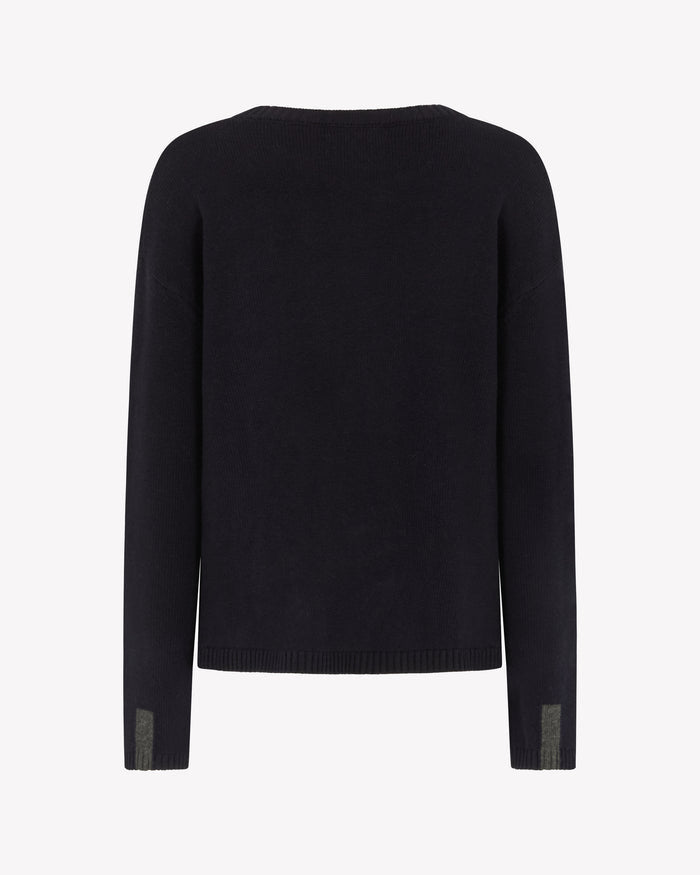 Merino Wool Relaxed Fit Jumper - Navy Blue