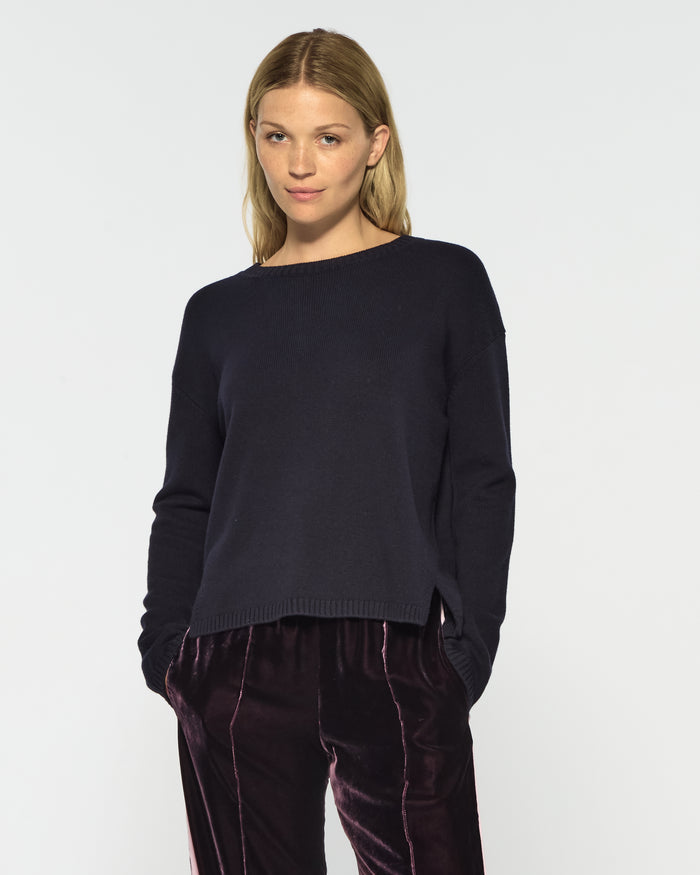 Merino Wool Relaxed Fit Jumper - Navy Blue