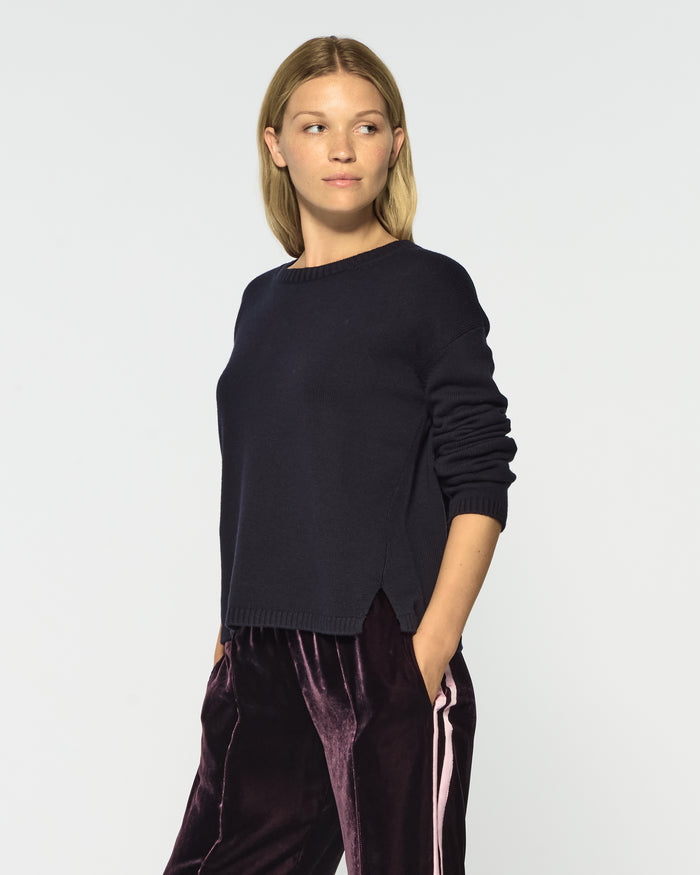 Merino Wool Relaxed Fit Jumper - Navy Blue