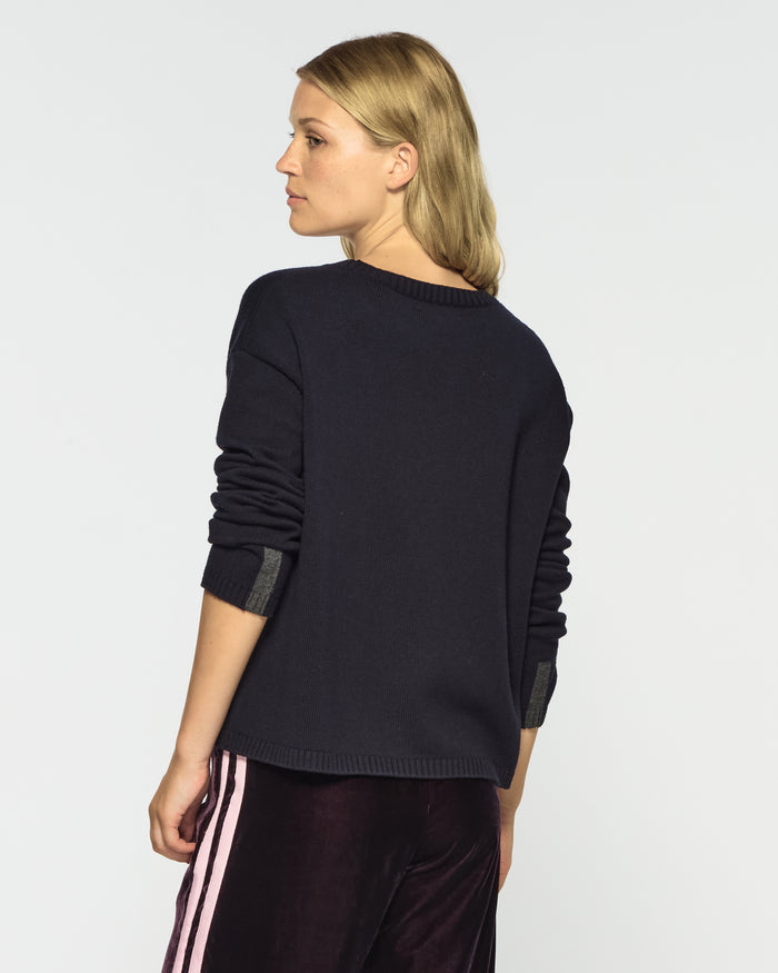 Merino Wool Relaxed Fit Jumper - Navy Blue