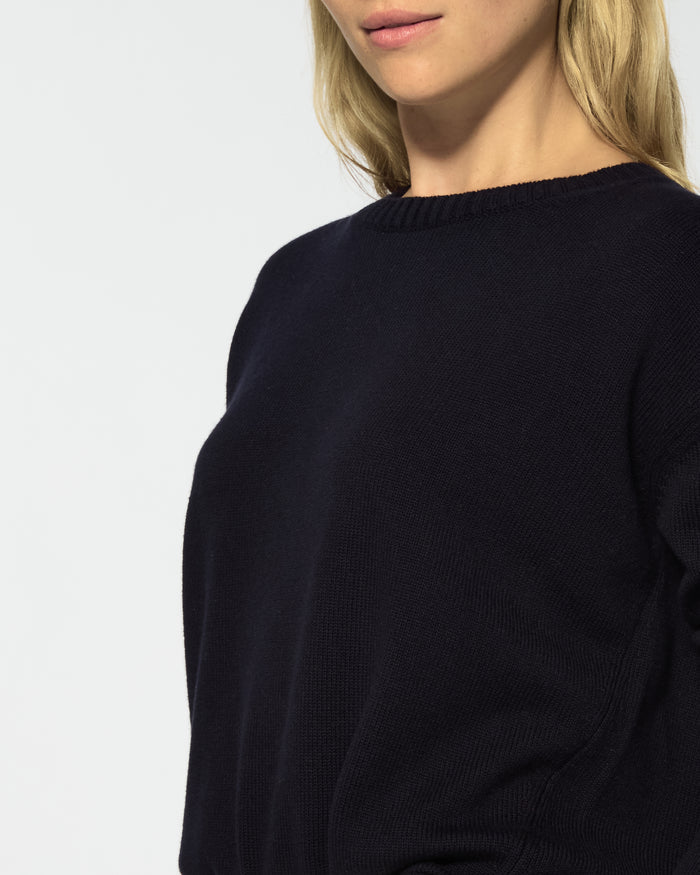 Merino Wool Relaxed Fit Jumper - Navy Blue