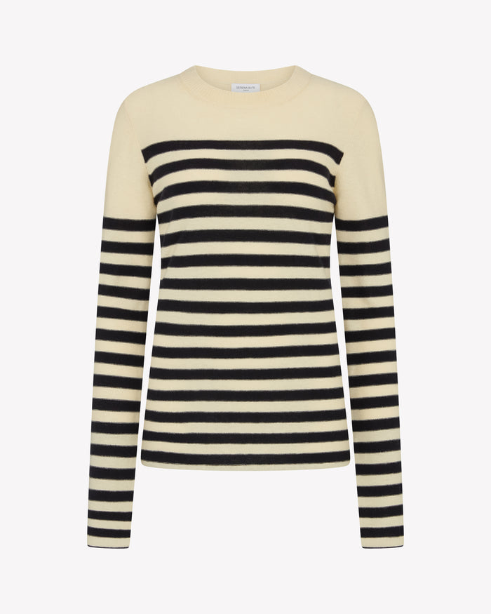 Merino Wool Striped Fitted Jumper - Cream / Navy Blue