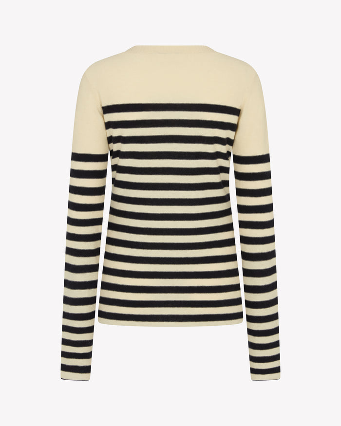 Merino Wool Striped Fitted Jumper - Cream / Navy Blue