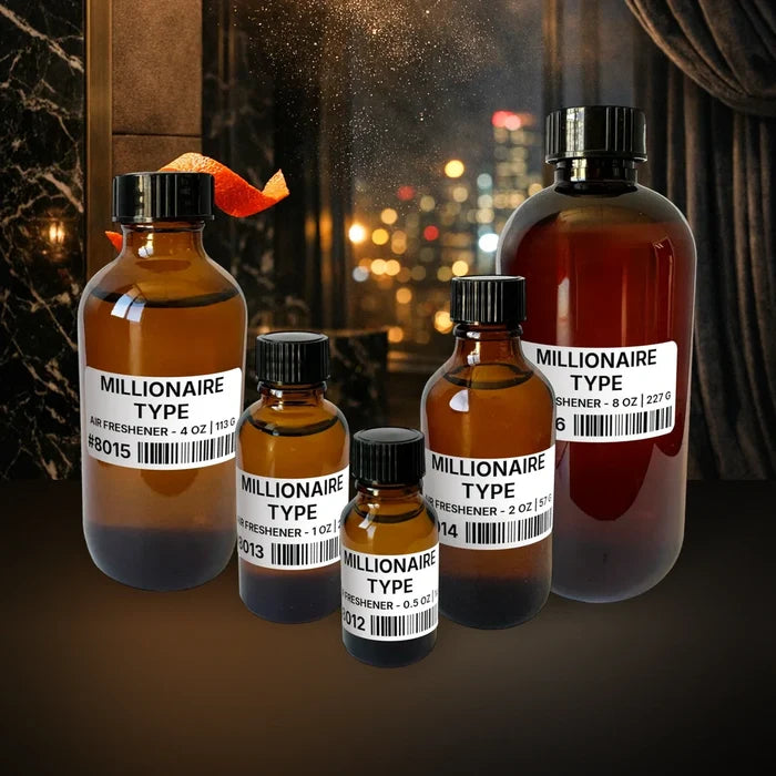 Millionaire Type Air Freshener - 8 lb | 3.63 kg fragrance bottle image with atmospheric background for Air Freshener. Premium lifestyle product photo for fragrance listing.