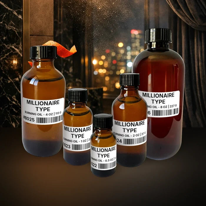 Millionaire Type Burning Oil - 4 lb | 1.81 kg fragrance bottle image with atmospheric background for Burning Oil. Premium lifestyle product photo for fragrance listing.