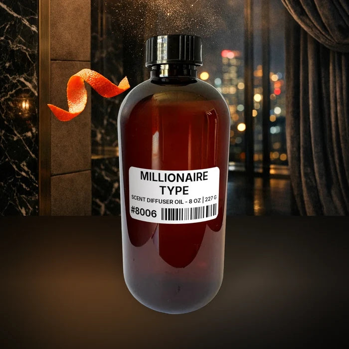 Millionaire Type Scent Diffuser Oil - 8 oz | 227 g fragrance bottle image with atmospheric background for Scent Diffuser Oil. Premium lifestyle product photo for fragrance listing.
