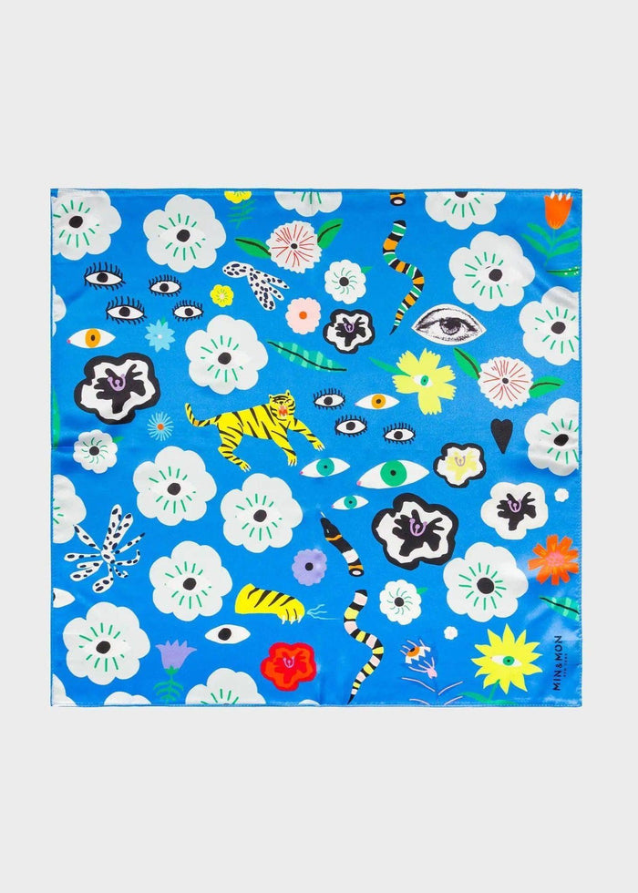 Min & Mon - Silk Scarf - Floral Fall - Blue-Min & Mon-treehaus