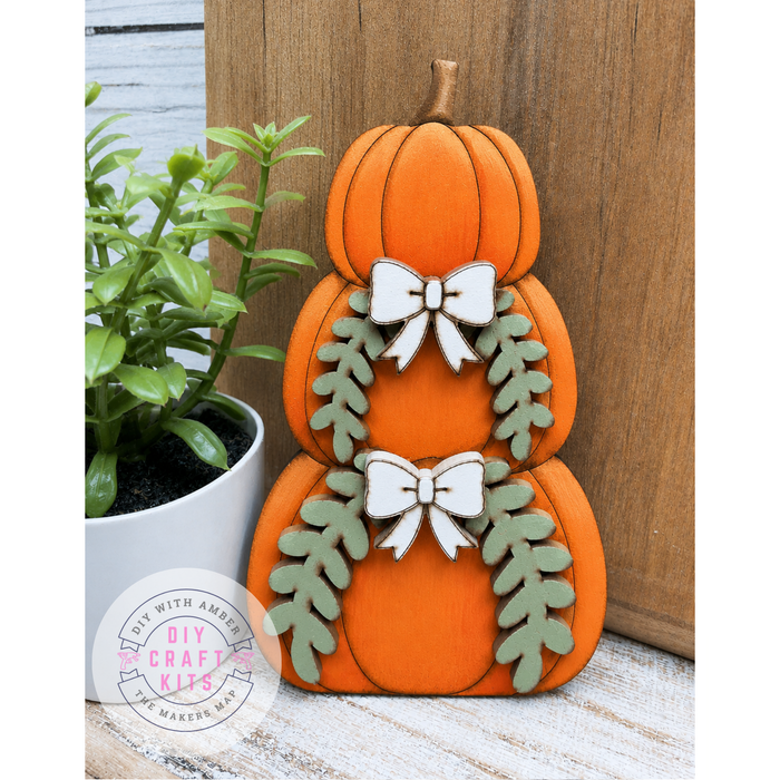Mini Stacked Pumpkin with greenery & bows  DIY Kit
