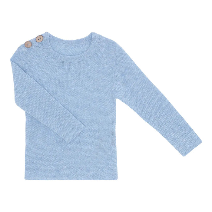 Minilux cashmere pullover i lyseblå med 2 knapper ved skulder