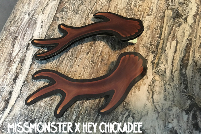 MISSMONSTER X HEY CHICKADEE ANTLER BARRETTES - PRINTED PLASTIC