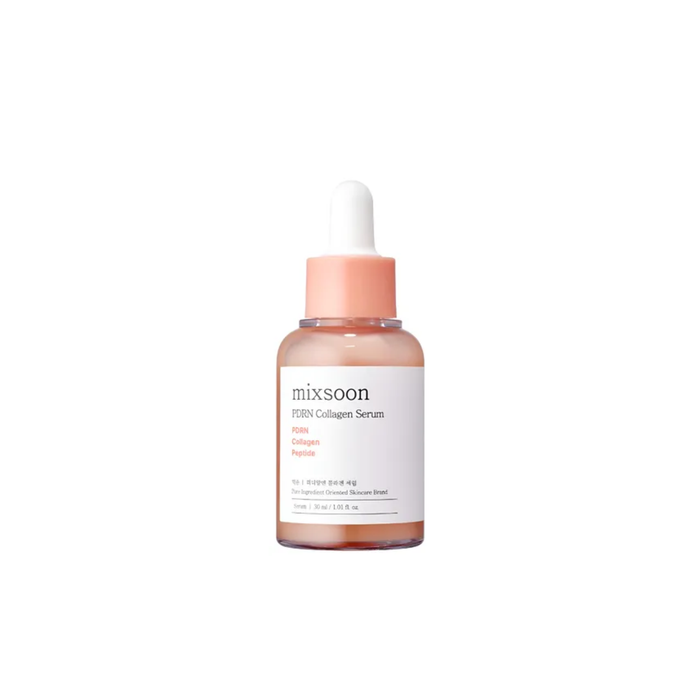 MIXSOON PDRN Collagen Serum delivers deep hydration and visible firmness with a blend of plant-based PDRN, Collagen, and Peptides. This nourishing formula strengthens the skin barrier, boosts elasticity, and promotes a brighter, healthier complexion. Infused with fermented rice bran and ultra-low molecular Hyaluronic Acid, it absorbs quickly to leave your skin soft, smooth, and revitalized.