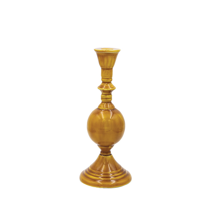 Mustard Yellow Enameled Metal Taper Candle Holder