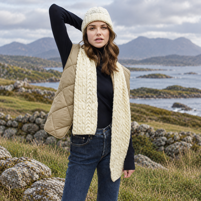 Natural Aran Cable Scarf