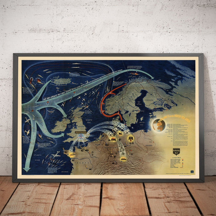 NavWarMap No. 3 - Old World War 2 Map, 1944 - Western Front, Allies vs. Nazi - US Navy Educational & Propaganda Map