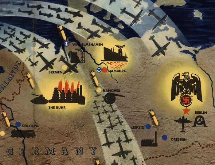 NavWarMap No. 3 - Old World War 2 Map, 1944 - Western Front, Allies vs. Nazi - US Navy Educational & Propaganda Map
