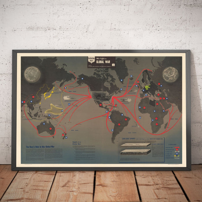 NavWarMap No. 6 - Old World War 2 Map, 1944 - US Navy Educational & Propaganda Map - Maritime Allies vs. Nazi Wall Chart