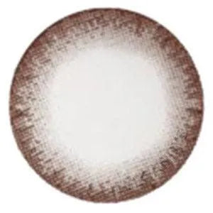 A round ceramic plate with a white center and a textured brown rim, reminiscent of the warm tones in NEO Vision Dali Chocolate Brown circle lenses.